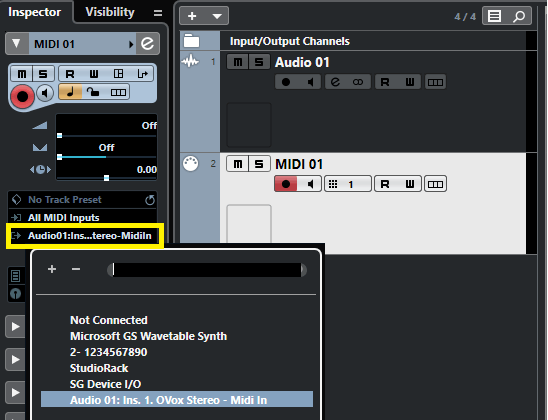 Create a new MIDI track and assign its output to the audio track. If needed, select the chosen Waves plugin in the bottom box