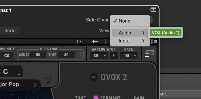 Go to the plugin’s top right corner ‘Side Chain’ and select your audio channel